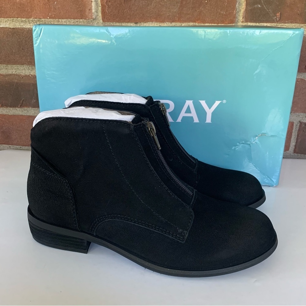 ARRAY Luna Women's Black Leather Low Block Heel Ankle Boots Size US 6.5 M NEW